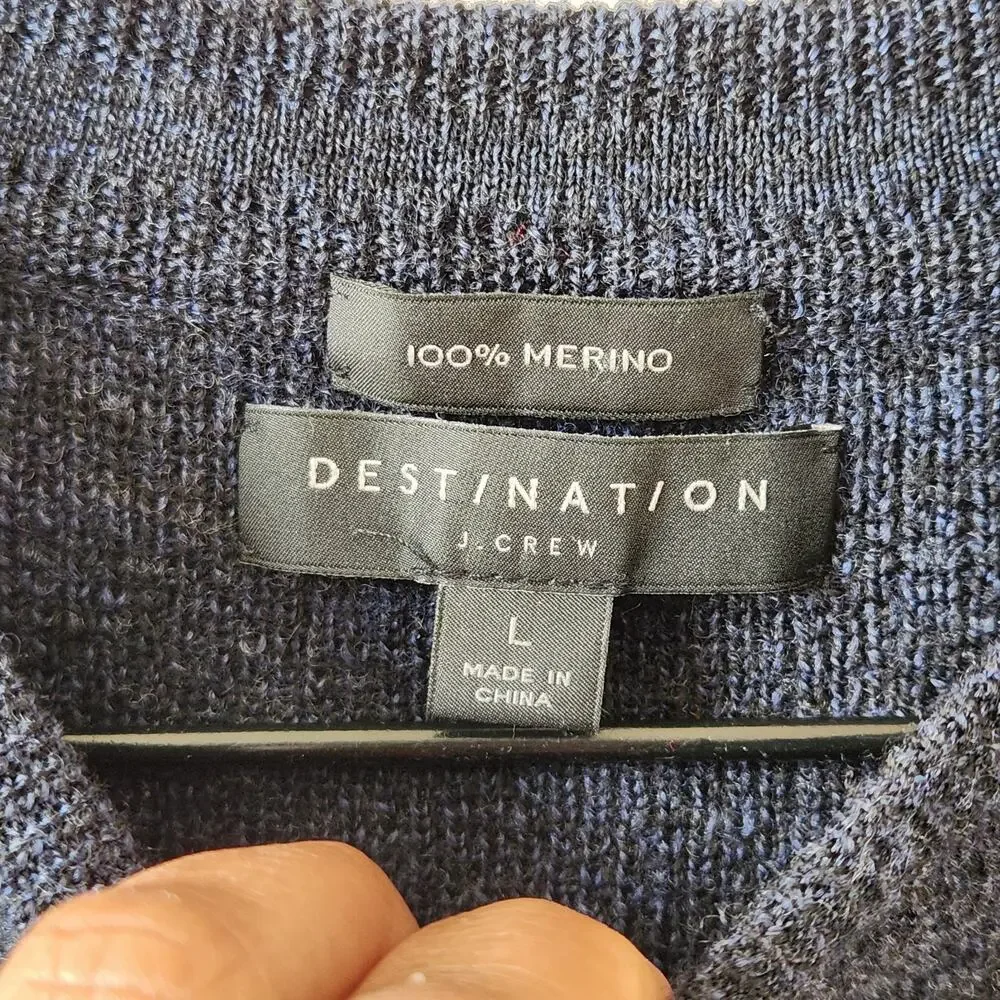 J.Crew Destination 100% Merino Wool Sweater Sz L Blue Crewneck Upscale Neutral